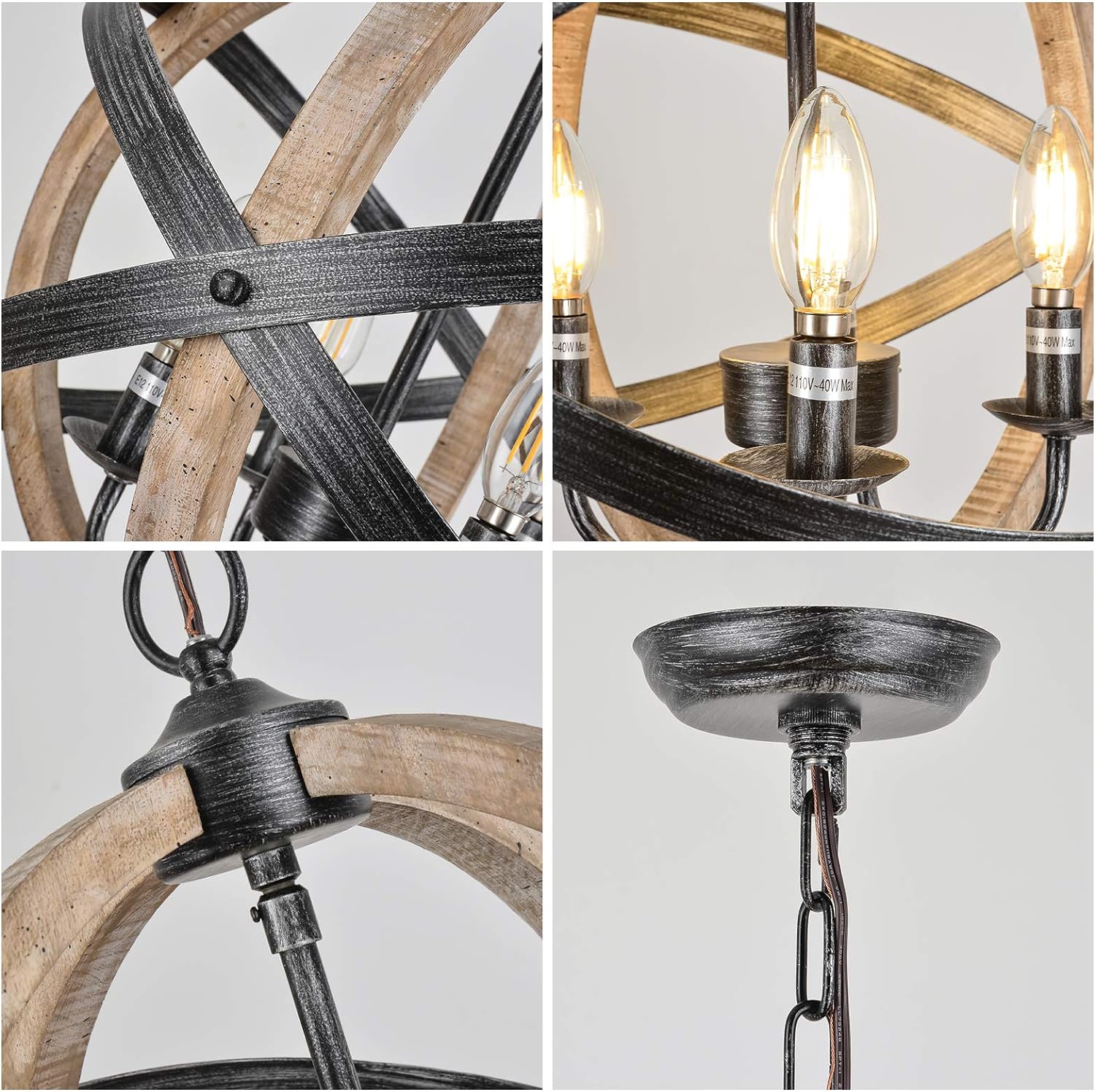 Nebula_202 4-Light Rustic Wood Dining Room Ceiling Light