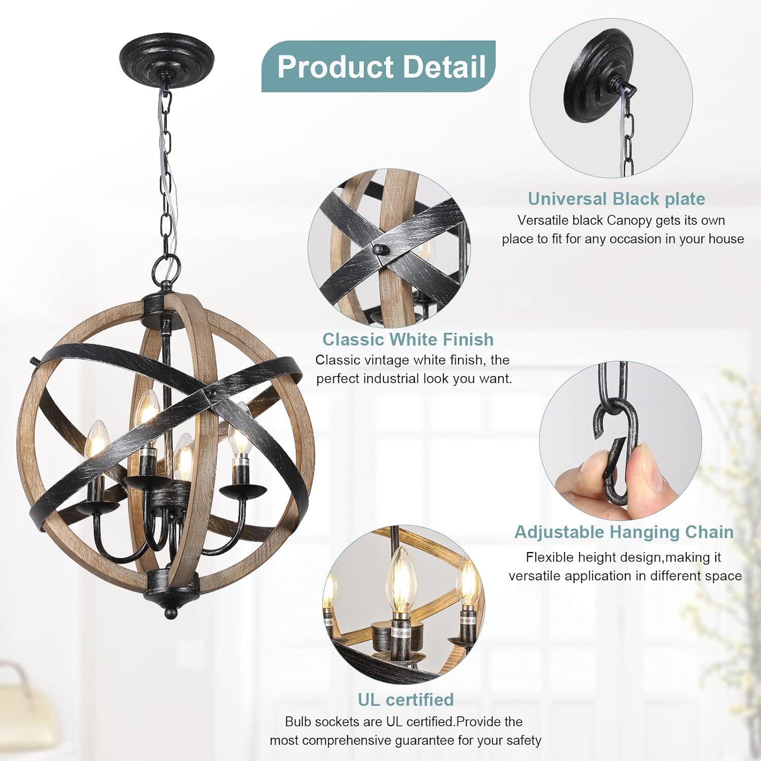 Nebula_202 4-Light Rustic Wood Dining Room Ceiling Light