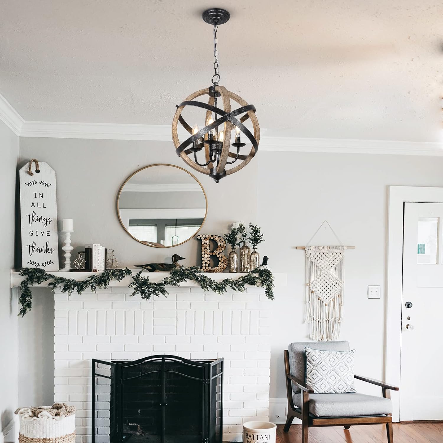 Nebula_202 4-Light Rustic Wood Dining Room Ceiling Light