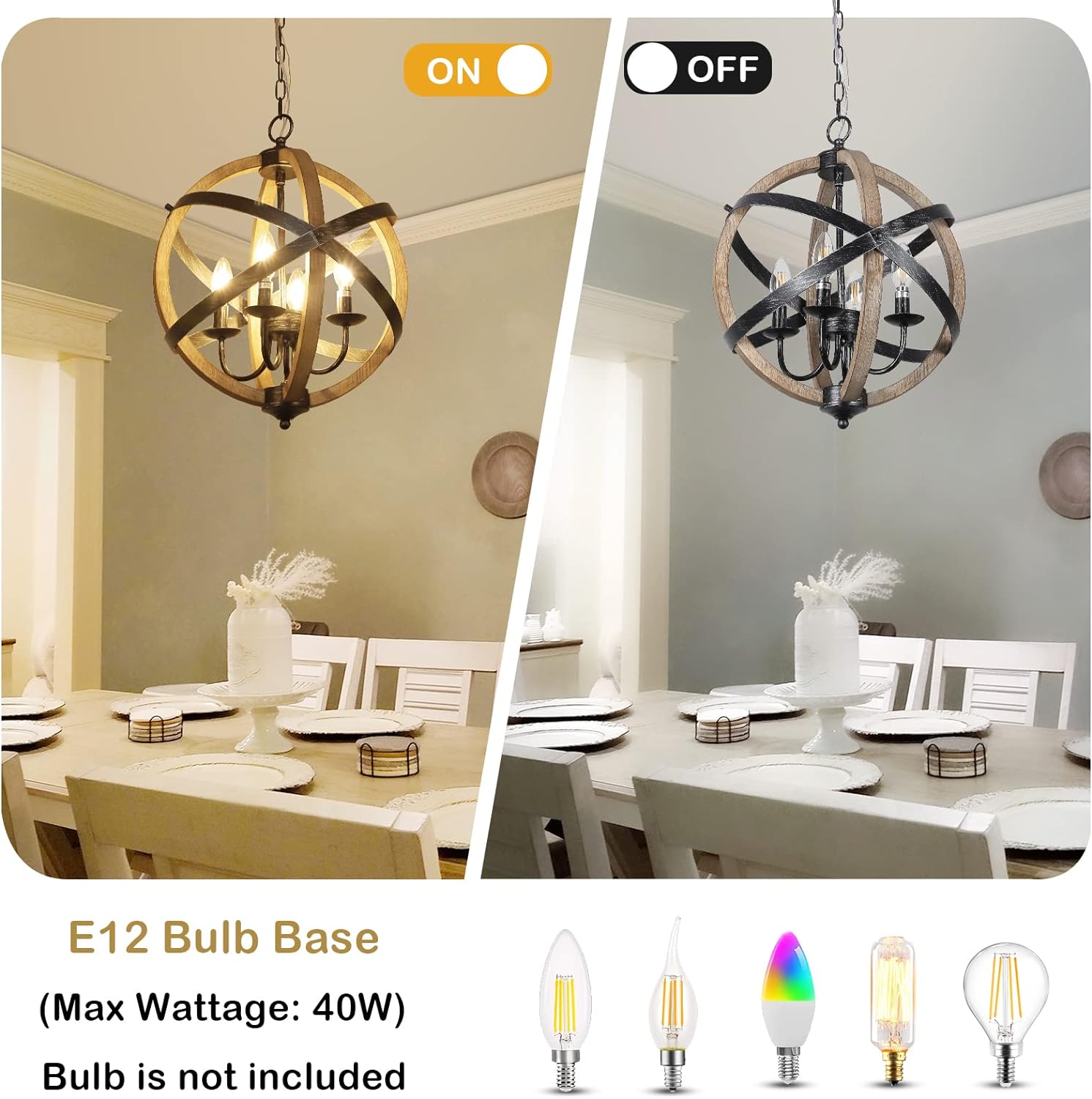 Nebula_202 4-Light Rustic Wood Dining Room Ceiling Light