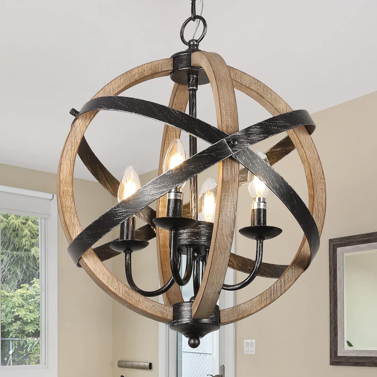 Nebula_202 4-Light Rustic Wood Dining Room Ceiling Light