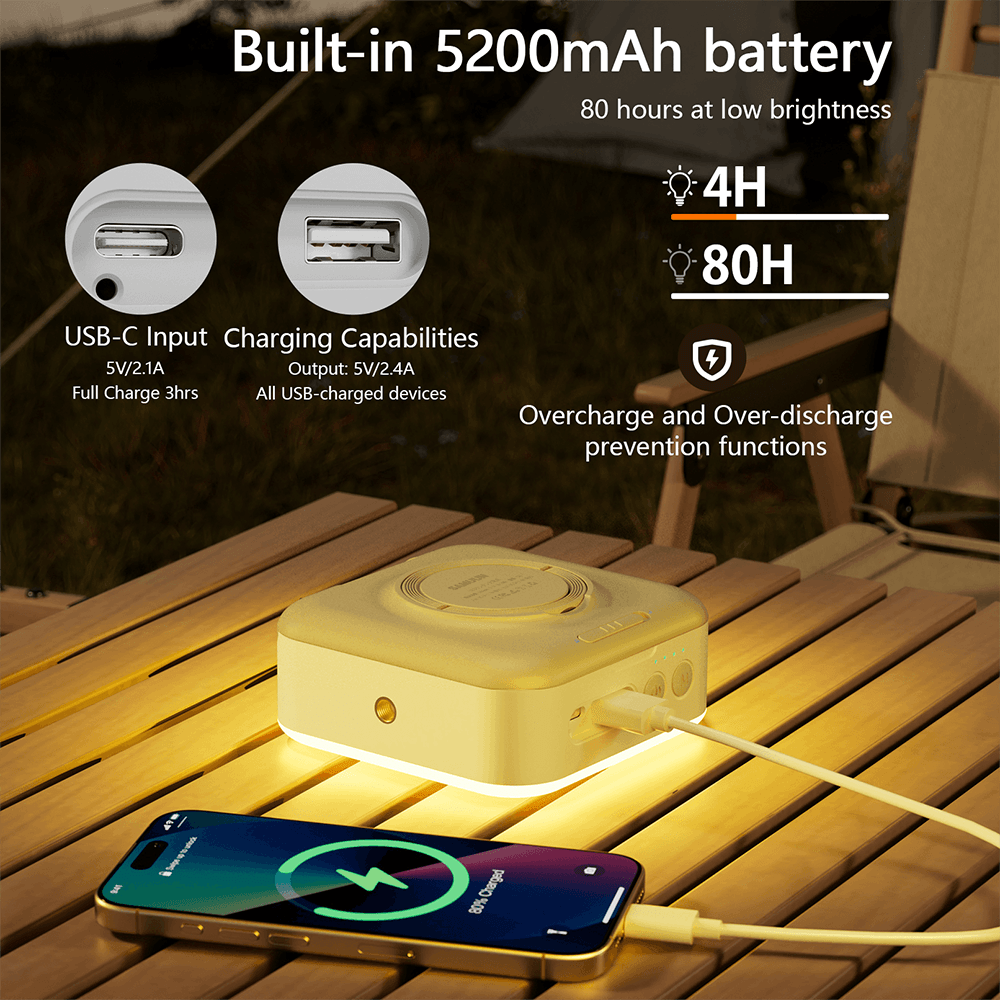 Solar Camping Lantern Rechargeable, 5200mAh Camping Lights 3000LM Camping Lights up to 144 Hours 5 Light Modes, IPX5 Waterproof Lanterns for Power Outages Portable Power Supply